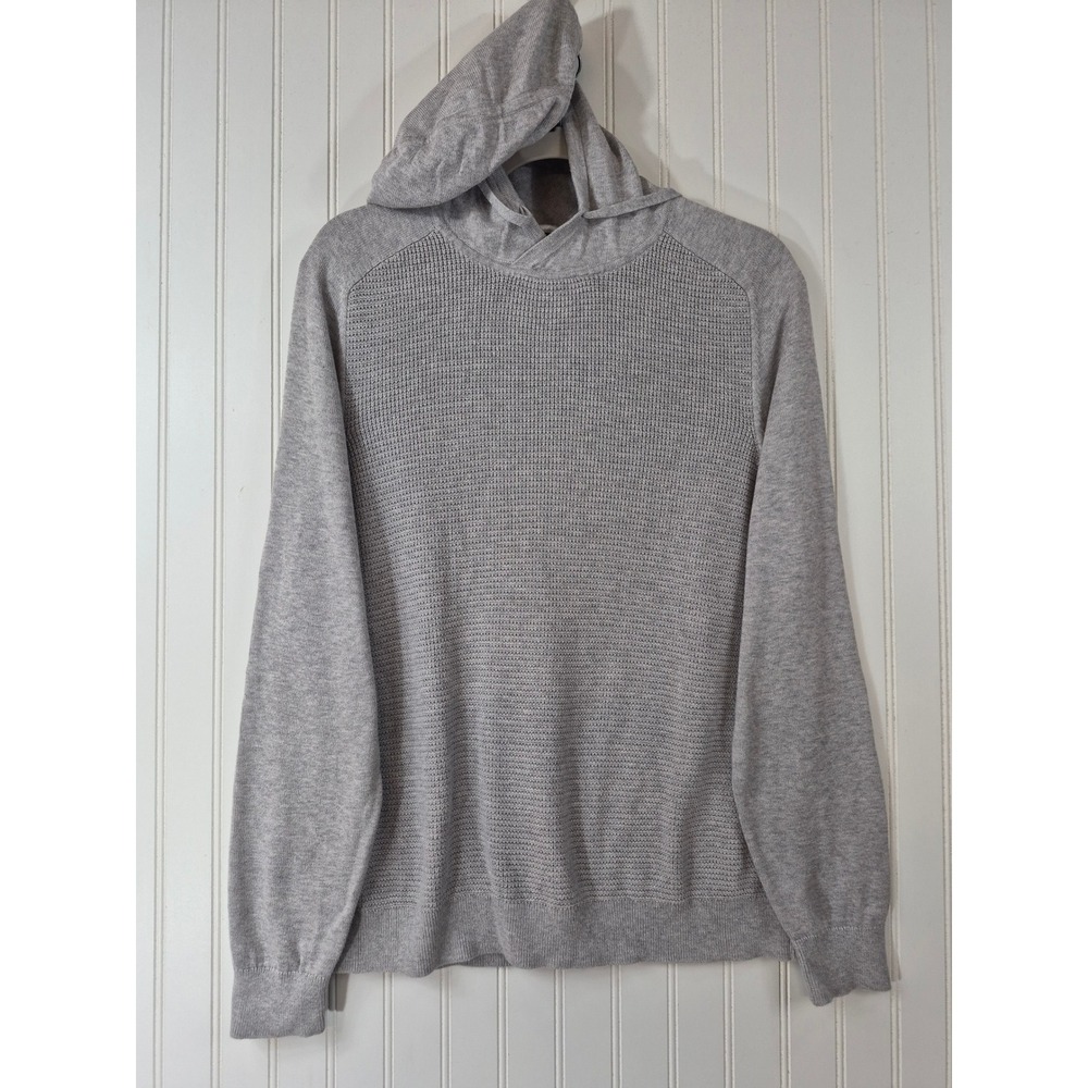 Banana Republic Mens 100% Supima Cotton Textured Knit Hoodie Heathered Gray L